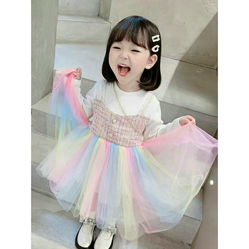 Dress Anak Rok Tutu Rainbow Import 1 - 4 Tahun