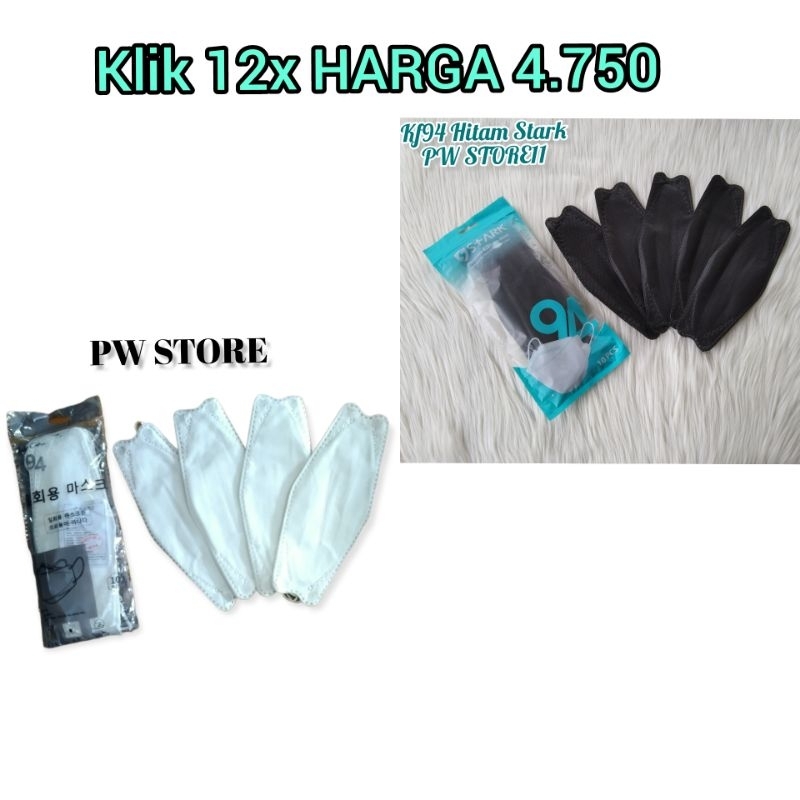 [ISI 10pcs] Masker KF94 4 play Hitam Dan Putih Tebal Merk Y&amp;B &amp; Stark