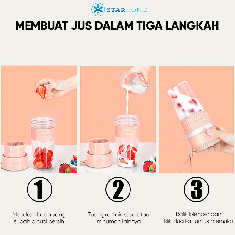 Mini Blender Portable StarHome Juicer Mini Kapasitas 300 ml Gelas Tritan Portable Blender Buah Fruit Cup G0309