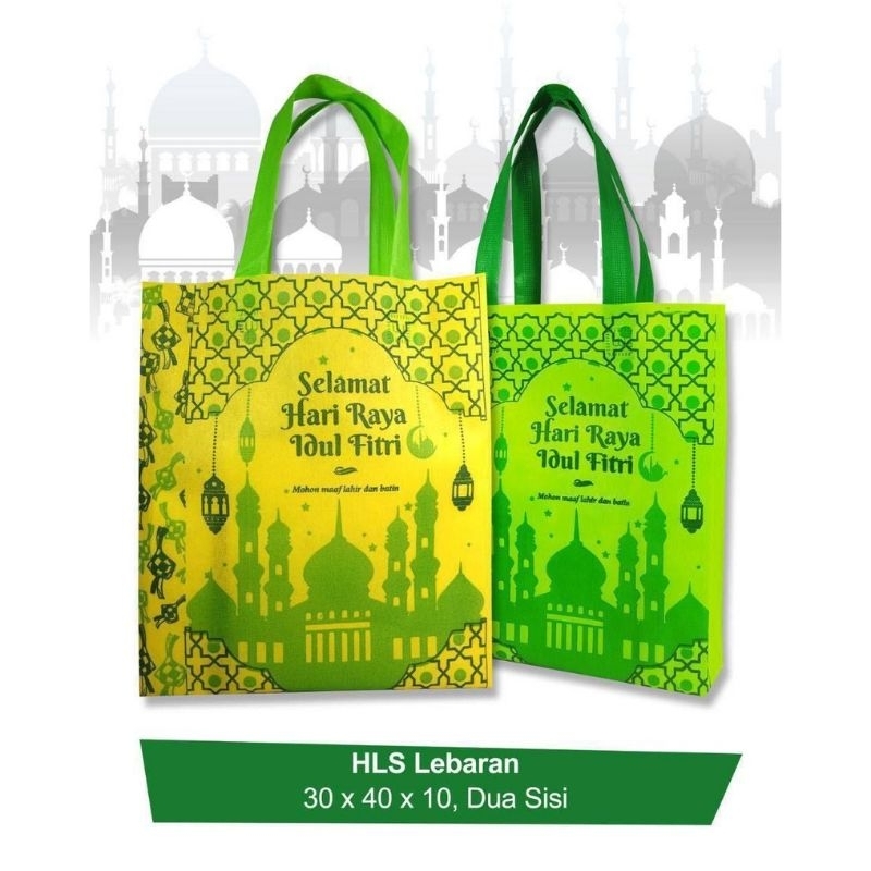 

Tas Tenteng Spunbond Lebaran (idul fitri) 2023 kain parcel kantong bingkisan 12 Pcs model BOX Bag Hampers idul fitri sablon