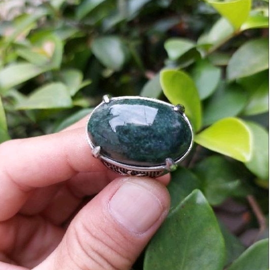 Cincin Batu Akik Alam Natural HIJAU LUMUT Garut Jumbo Asli