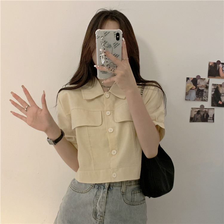 Kemeja Lengan Pendek Crop Top Style