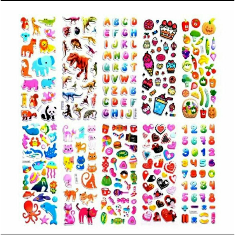 

20 PCS STIKER PENDEK TIMBUL / STICKER EMBOSS KARTUN MIX CEWEK COWOK