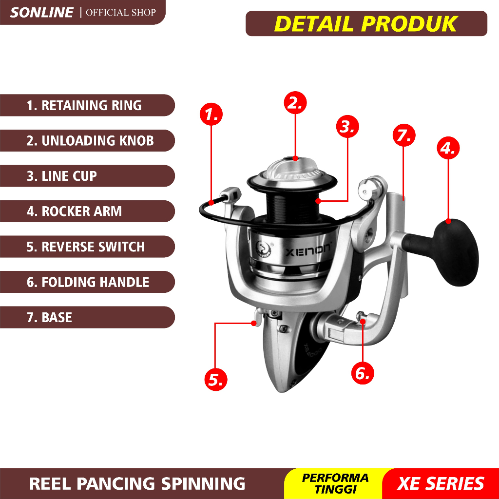 SONLINE- Reel Pancing Reel Pancing XE Series 500-6000 Katrol Kerekan Pancing Fishing Reel Spool Metal Aluminium