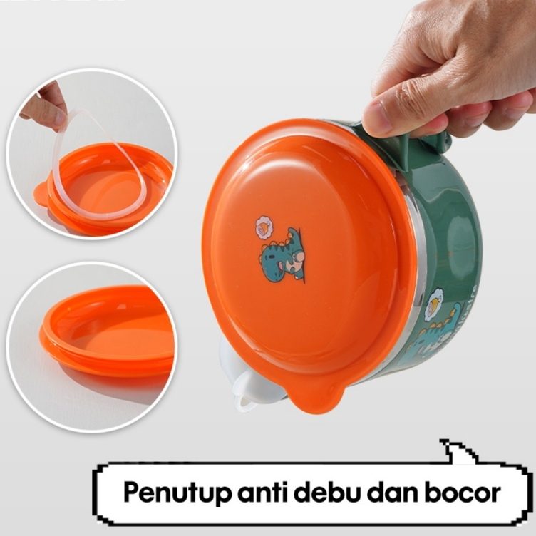 Mangkok Makan Balita Bahan Stainless 304 FREE SENDOK SILIKON Stainless Steel Kids Meal Bowl