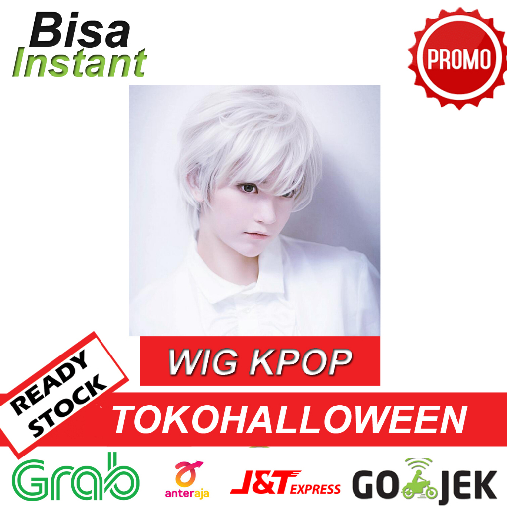 wig anime putih pria cosplay pria wanita