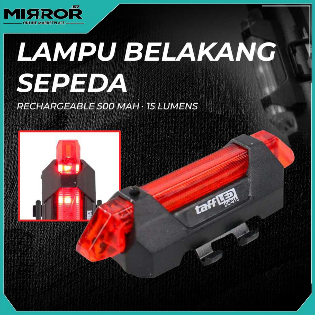 Lampu Belakang Sepeda LED USB Rechargeable 500 mAh 15 Lumens Waterproof