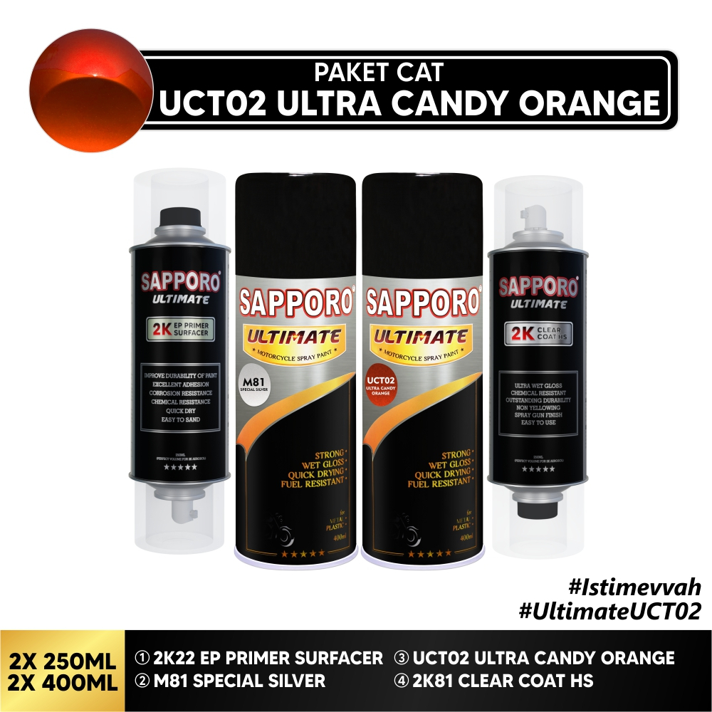 Paket Cat UCT02  Ultra Candy Orange / Sapporo Ultimate / Cat Spray Semprot Aerosol Terbaik