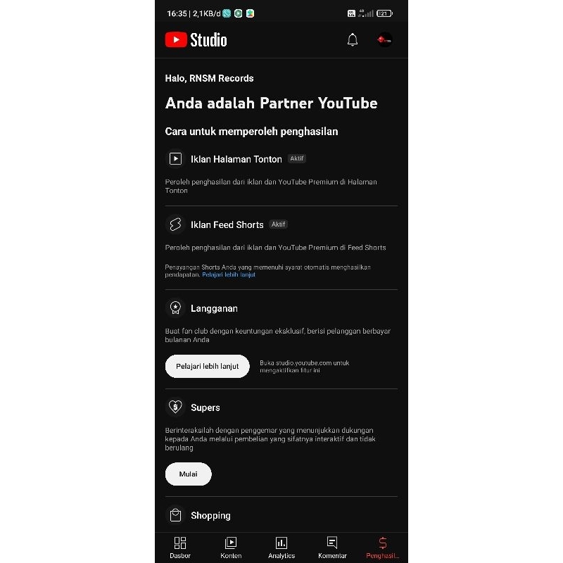 Akun youtube 2.150 subscribe sudah monet belum PIN