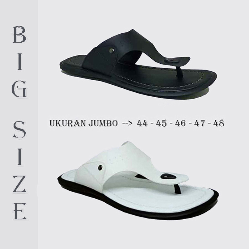 FLIP FLOP BIG SIZE 44 45 46 47 48 Sandal Pria Kulit Asli Jepit Capit Hitam Putih No Besar Jumbo