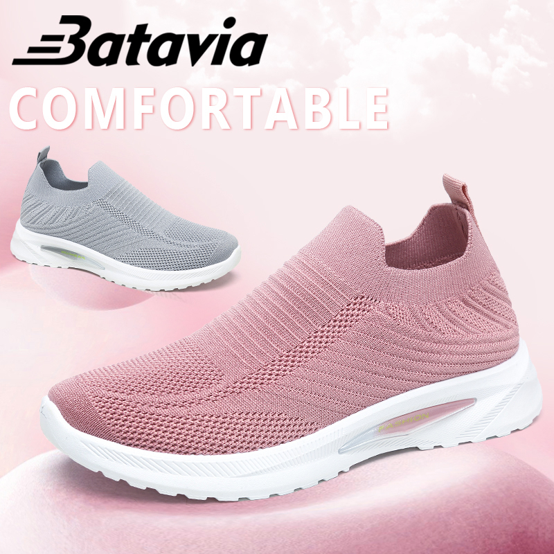 Batavia Sepatu wanita impor fashion Sepatu rajut wanita olahraga premium perempuan terbaru rajut adem antislip Sepatu rajut wanita sepatu lari anak perempuan Shoes Fashion Sport Original Pink Hitam Abu Grey kanvas sekolah korea Onlinemall N13