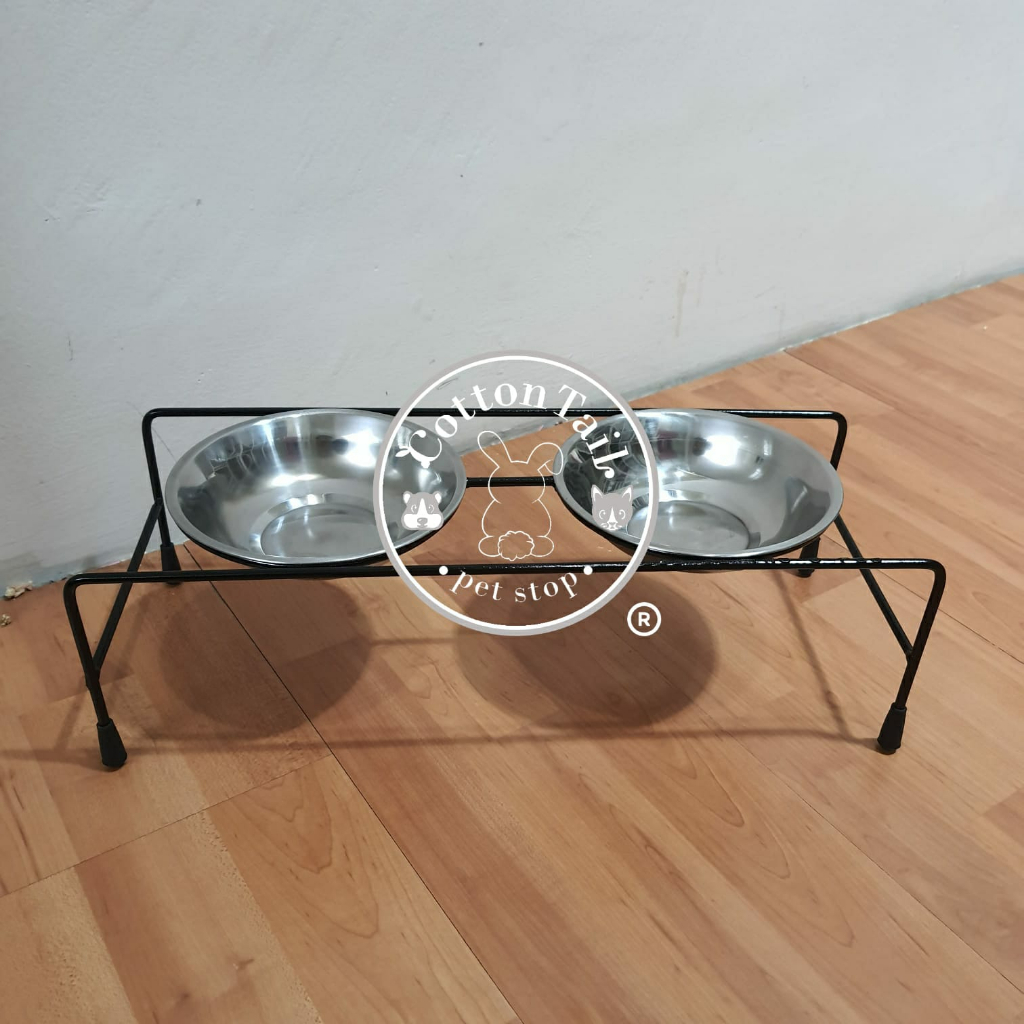 ANMAR Stand Anti Slip Tempat Makan Minum Hewan Peliharaan Plus Mangkok Stainless - Penyangga Besi Tempat Makan Minum Anjing Kucing