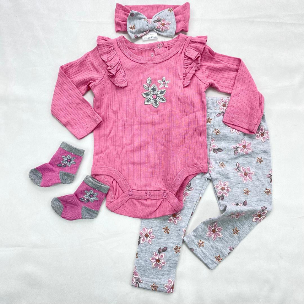 JUMPER SET 3in1 0-9 bulan import baju bayi perempuan setelan kaos kaki adem dan lembut premium ala korea