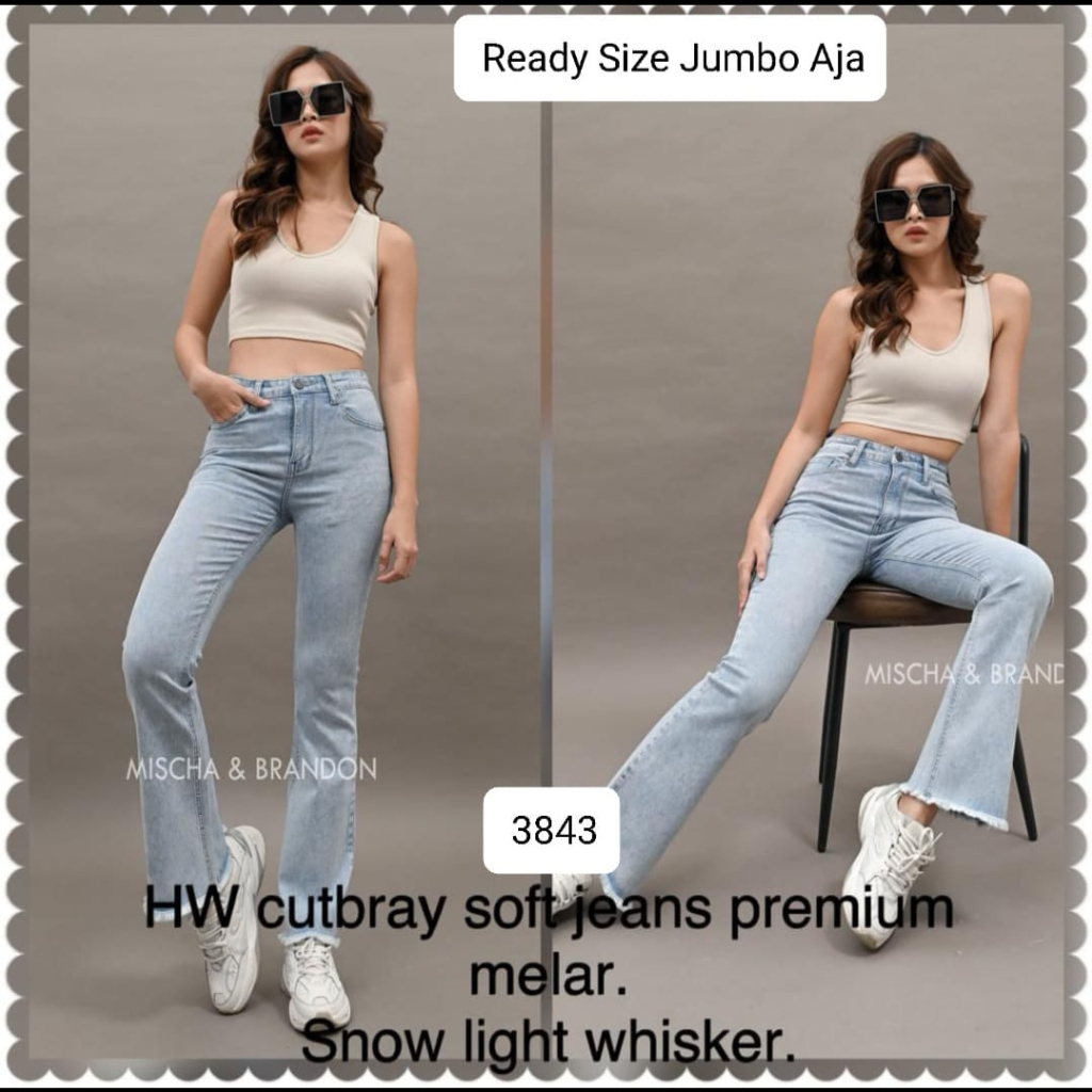 #4042 MISCHA BRANDON CUTBRAY JEANS HIGHWAIST SNOW LIGHT BIG SIZE