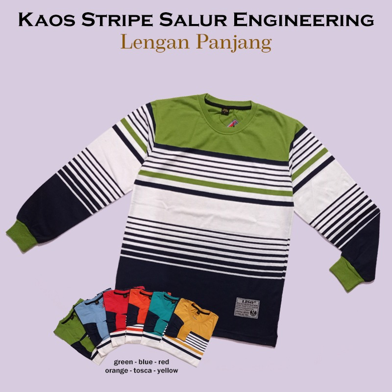 Kaospolos - Kaos stripe salur engineering lengan panjang | kaos belang garis garis 7883