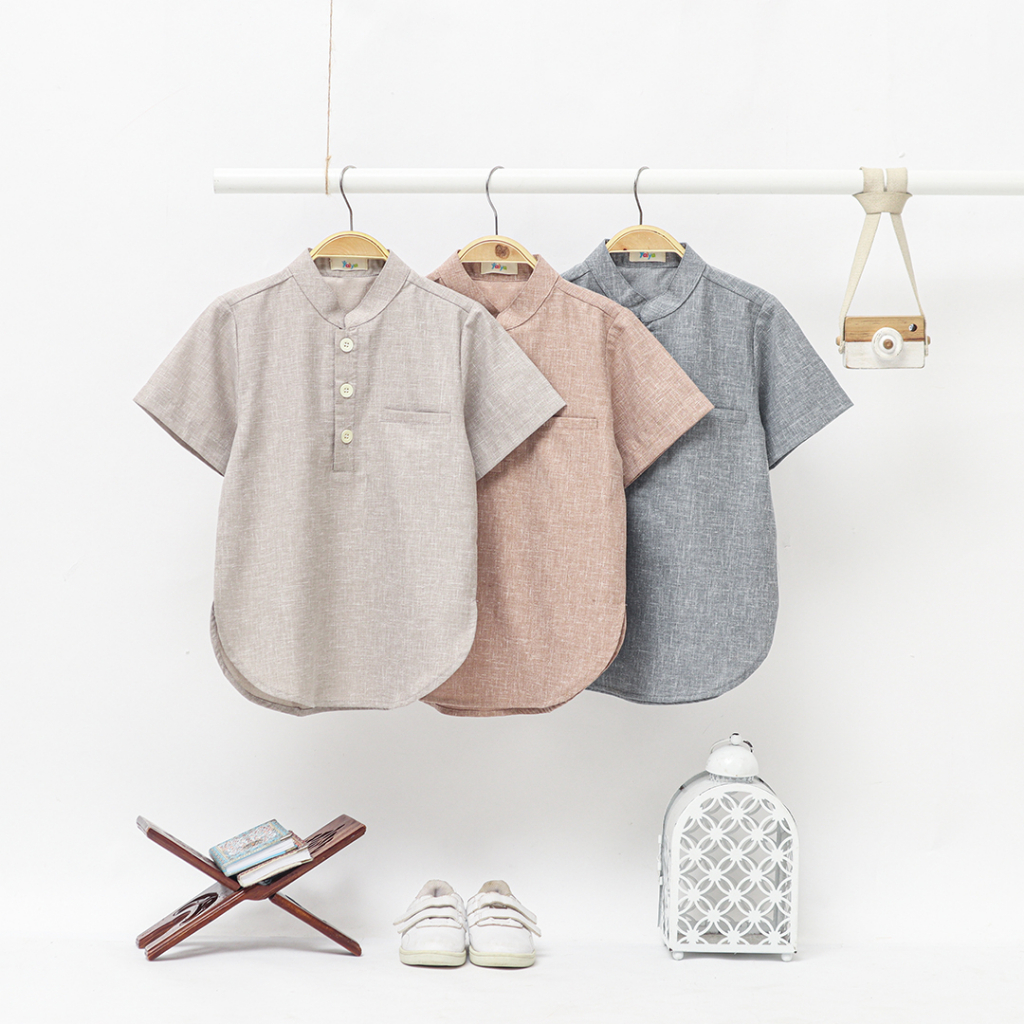 [SUDAH DICUCI] Yaiya Barka - Baju Koko Atasan Kemeja Tunik Lengan Pendek Polos Bayi Balita Anak Laki