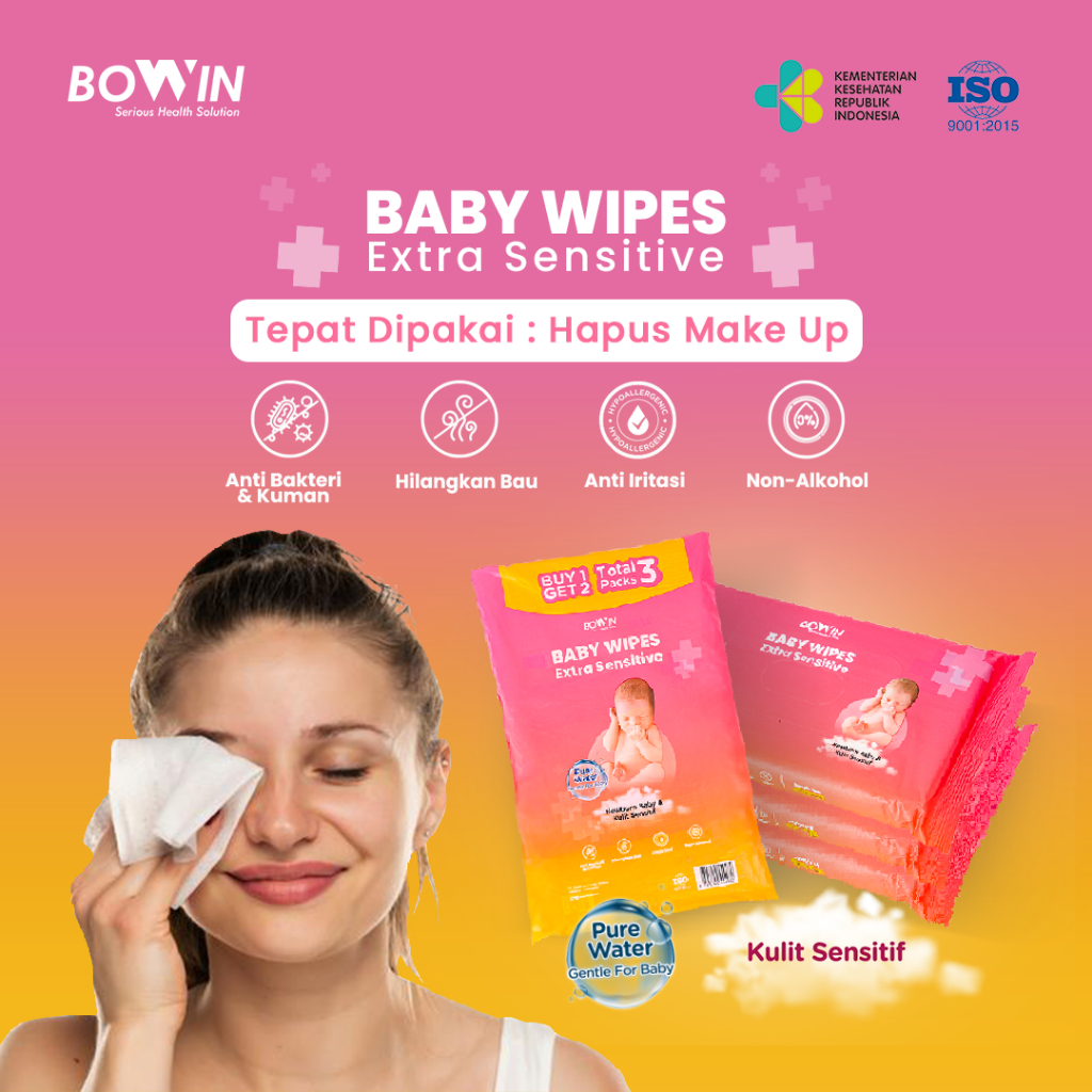 Bowin Baby Wipes Pure Water Newborn &amp; Sensitive Skin [Buy 1 Get 2 = Total 3 Packs]