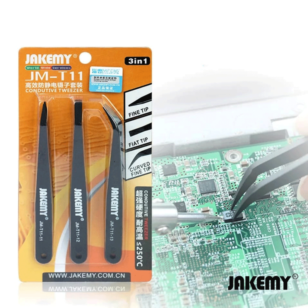 Jakemy JM-T11 3 in 1 Professional Anti-static Pinset Tweezers Kit Repair Tool