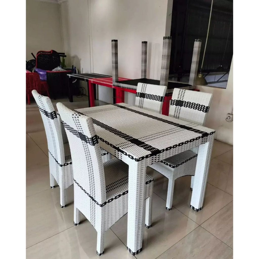 READY STOK Meja Makan Kursi 4 FREE Jok Busa Duduk Anyaman Rotan Sintetis