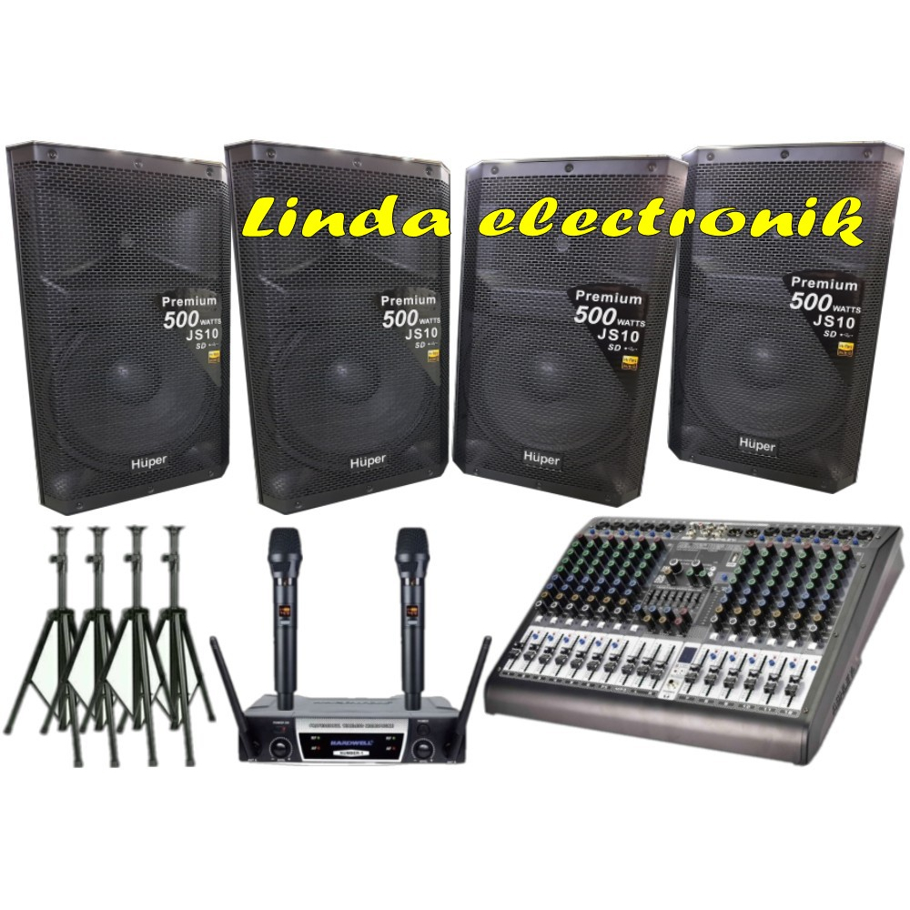 paket sound system huper js10 15 inch 4 buah mixer ashley 12 channel