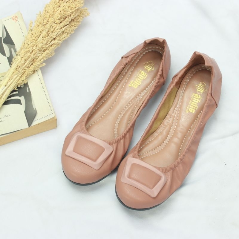 Sepatu Flatshoes Wanita Flat Shoes Sol Karet Roll AN09