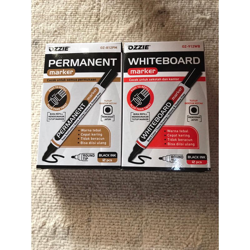 

Terbaru !!! 12Pcs Spidol White Board/Permanent | Merk Ozzie Round Tip