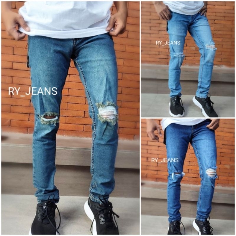 celana jeans sobek lutut jeans street celana panjang pensil