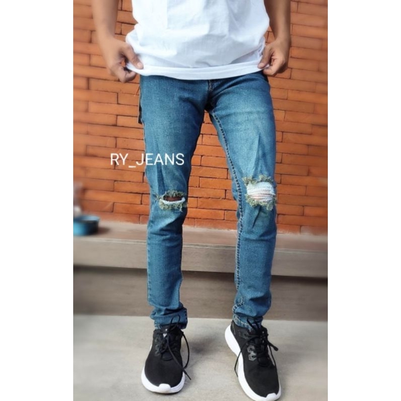 celana jeans sobek lutut jeans street celana panjang pensil