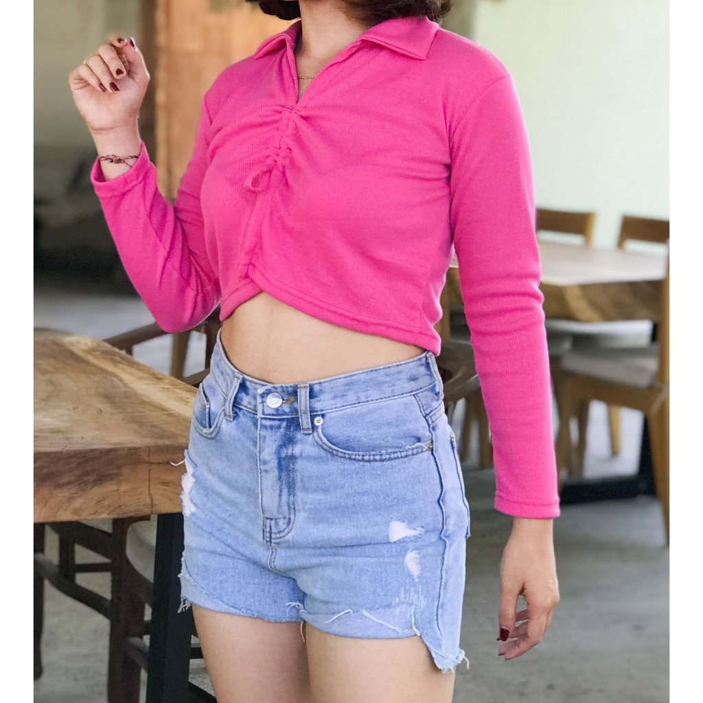 MOZA CROP TOP LENGAN PANJANG BAHAN RIB BEST SELLER