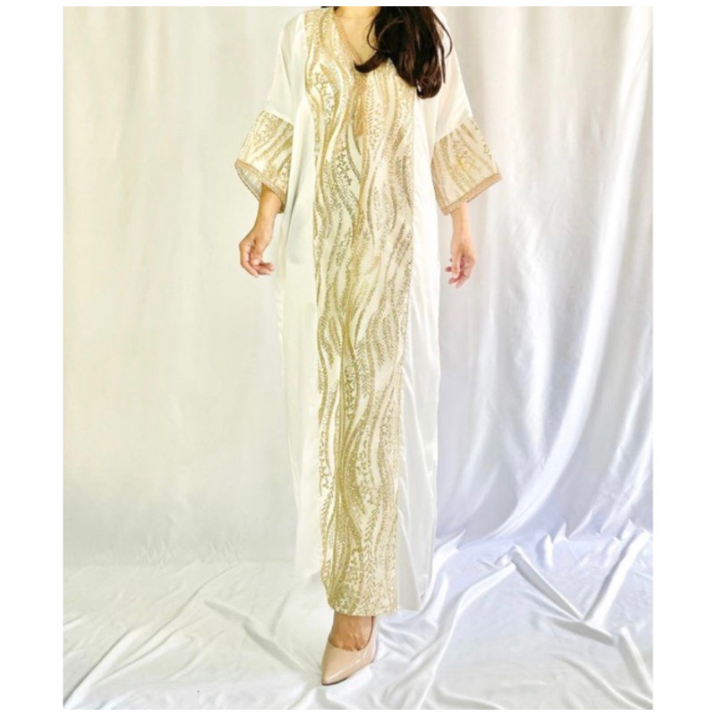 Abaya Gamis Baju Muslim Kaftan Putih Elegan