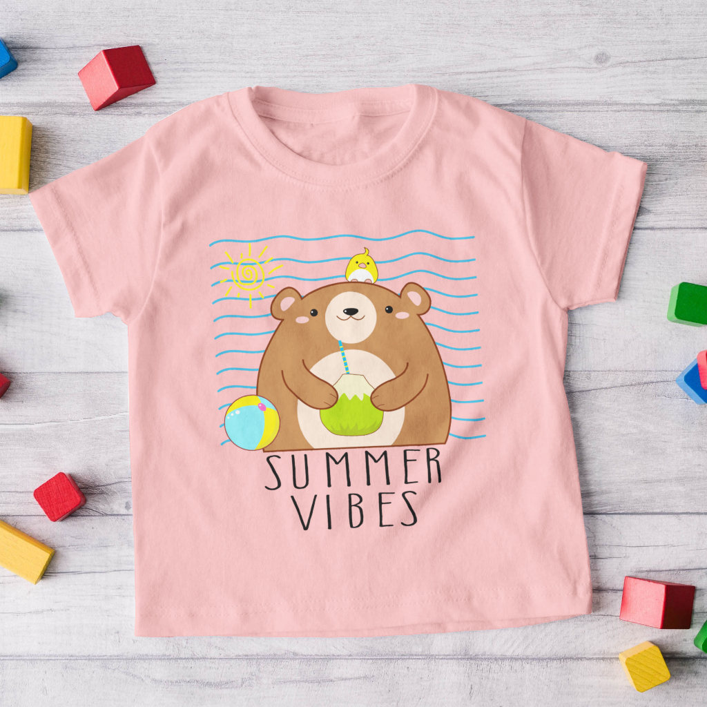 Kaos Anak Summer Vibes Bear - Atasan Anak Laki Laki Dan Perempuan