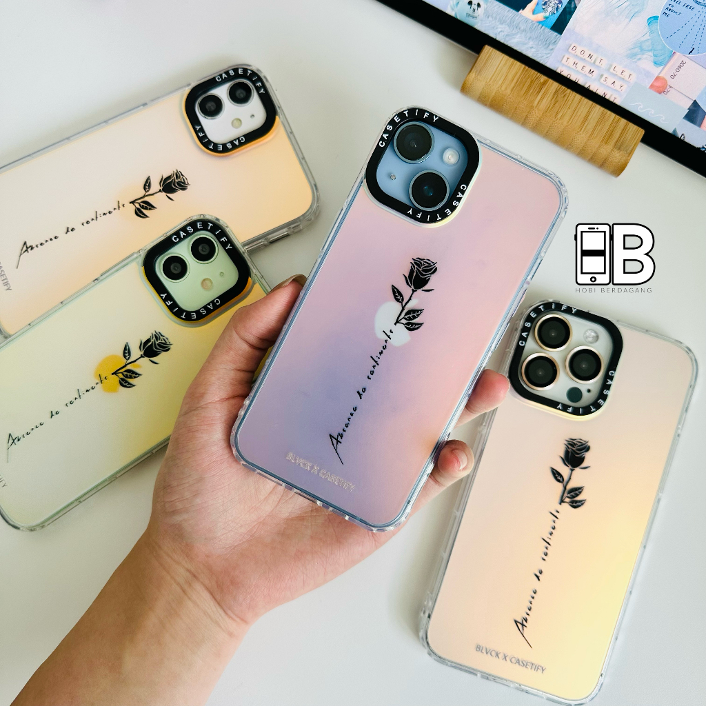 Casetify Black Flower quotes Bunga Aurora Hologram Case iPhone X XR XS 11 12 13 14 PRO MAX