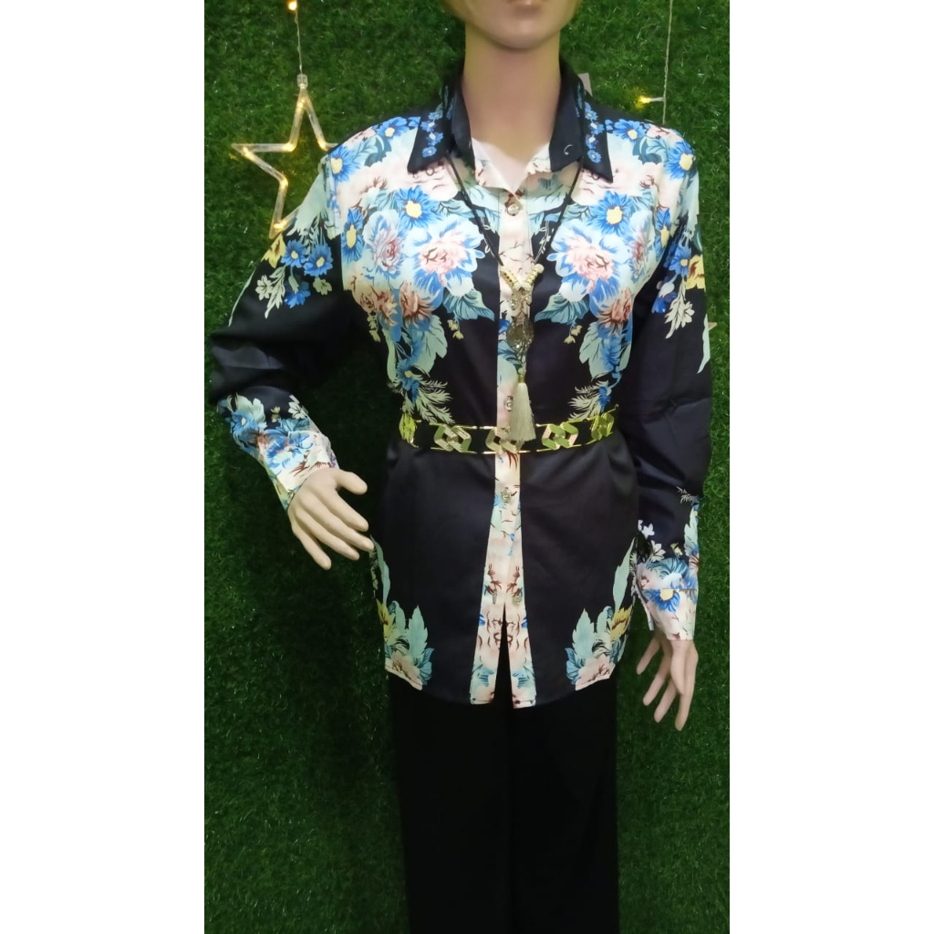 KEMEJA PANJANG WANITA KEKINIAN/KEMEJA WANITA MOTIF BUNGA BAHAN SATIN SILK PREMIUM/KEMEJA WANITA 2023