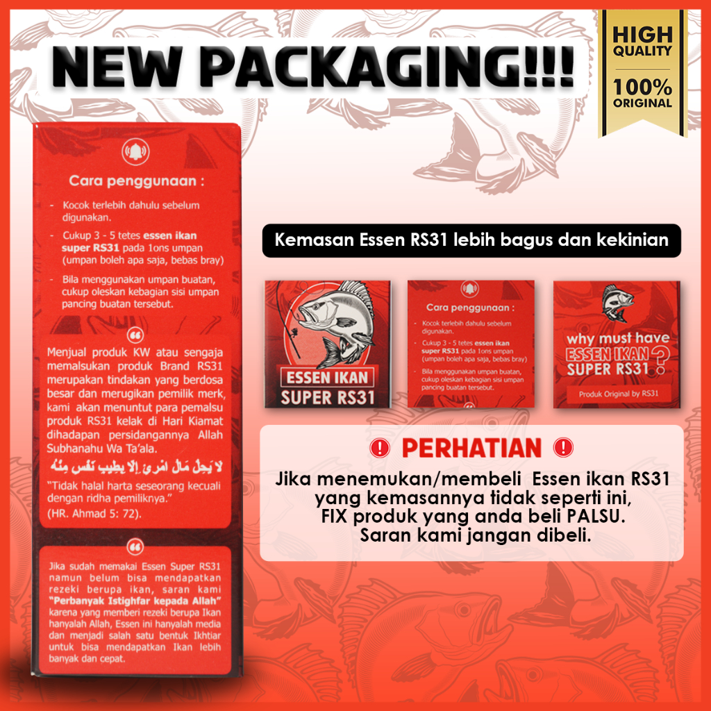RS31 Essen Ikan Super - Essence Pancing Aroma Gurih &amp; Amis Untuk Segala Ikan Mas, Lele, Tombro, Bawal, Nila, Kakap, Bawal, Baramundi, Belanak, Bandeng Paling Jahat dan Gacor Untuk Indukan / babon di Segala Spot Laut, Tambak, Sungai, Galatama &amp;  Galapung,