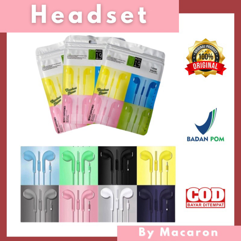 Headset Macaron Matte U19 / Handsfree U19 Macaron Mate Color Hifi Extra Bass