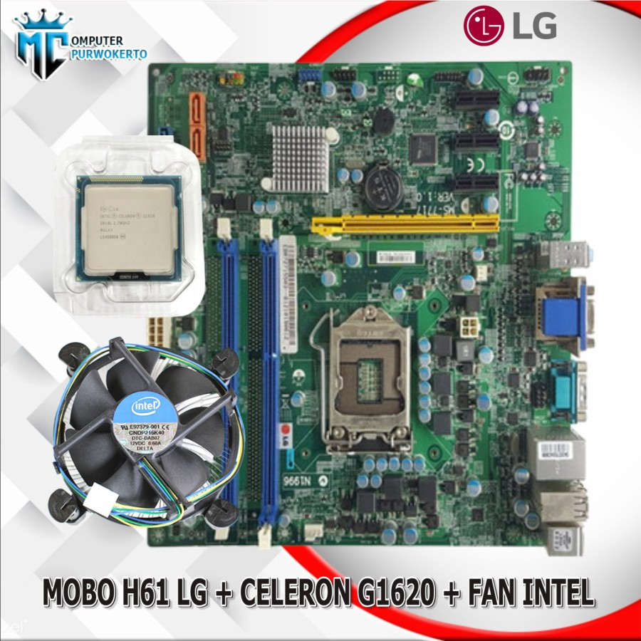 Motherboard LGA 1155 H61 + Processor Celeron G1610/G1620/G1630 + Fan