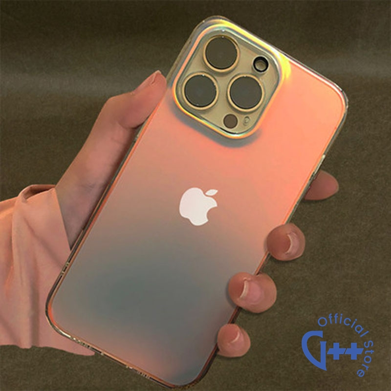 Case Iphone Aurora Gradient | Casing Hologram Fiber Glow Glass - Iphone 13 14 Pro Max