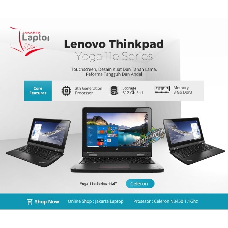 LAPTOP LENOVO THINKPAD YOGA 11e LAYAR TOUCHSCREEN | RAM 8GB | SSD M2 SATA | MULUS MURAH BERGARANSI