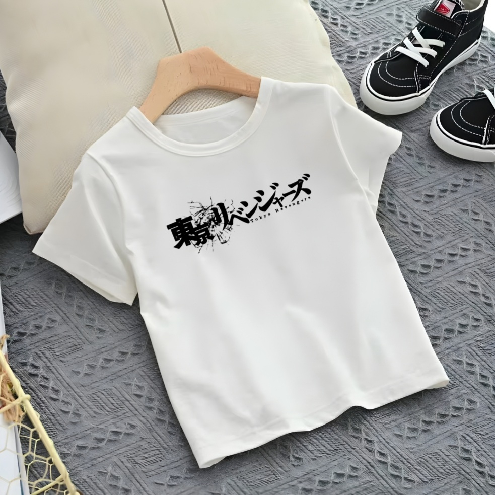 Kaos Anak Laki Laki Tulisan Jepang Unisex Umur 2-10th Cotton Kaos Oblong Anak Lengan Pendek Baju Ana