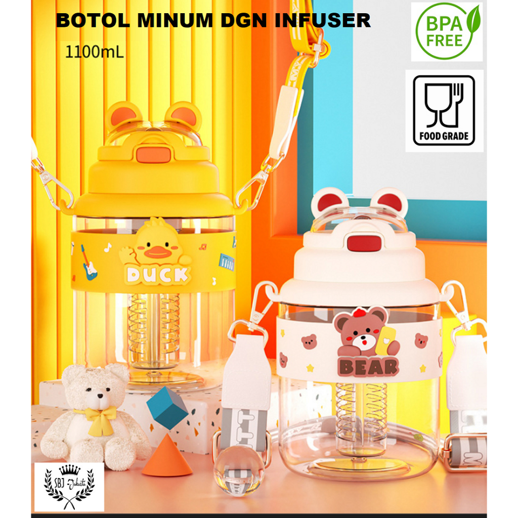 BOTOL MINUM UKURAN BESAR dengan SEDOTAN + INFUSER BPA FREE 1100 ML CELEBRITY STRAW