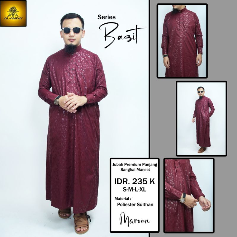 Gamis Pria Jubah Premium Baju Muslim Jubah Haramain - jubah Al amwa manset - gamis manset Al amwa - 