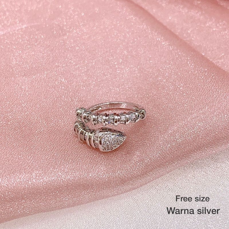 Cincin Zircon lapis emas Mata silver kilau Mirip emas asli mata tanam kilau Free size bisa setel Size sesuai jari Premium Quality Ring Swarovsky mata kilau Anti karat CZ201