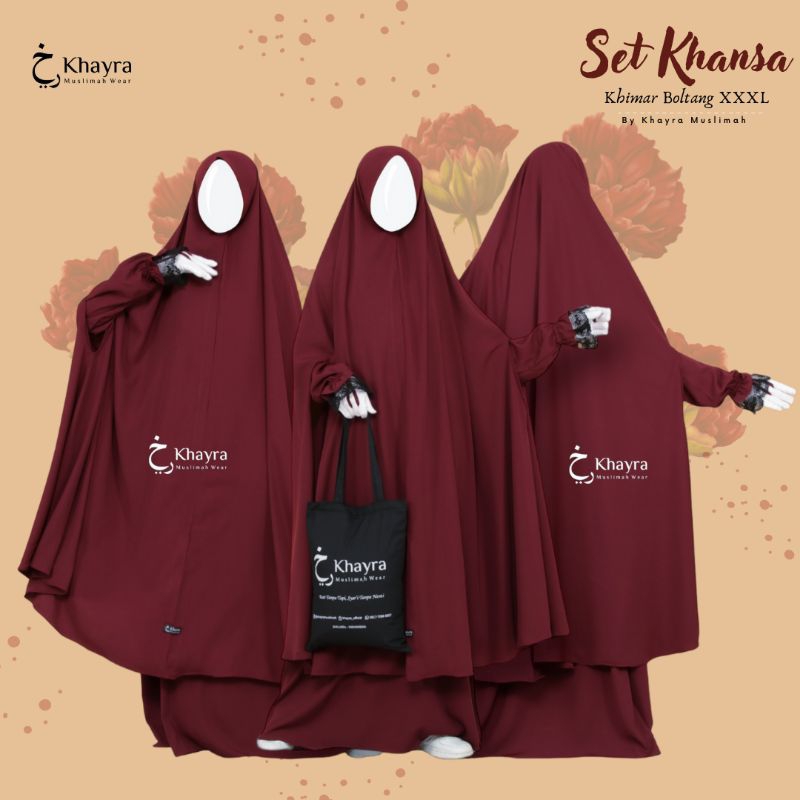 SET KHANSA KHIMAR BOLONG TANGAN JUMBO KERUDUNG SIZE XXXL BY KHAYRA MUSLIMAH