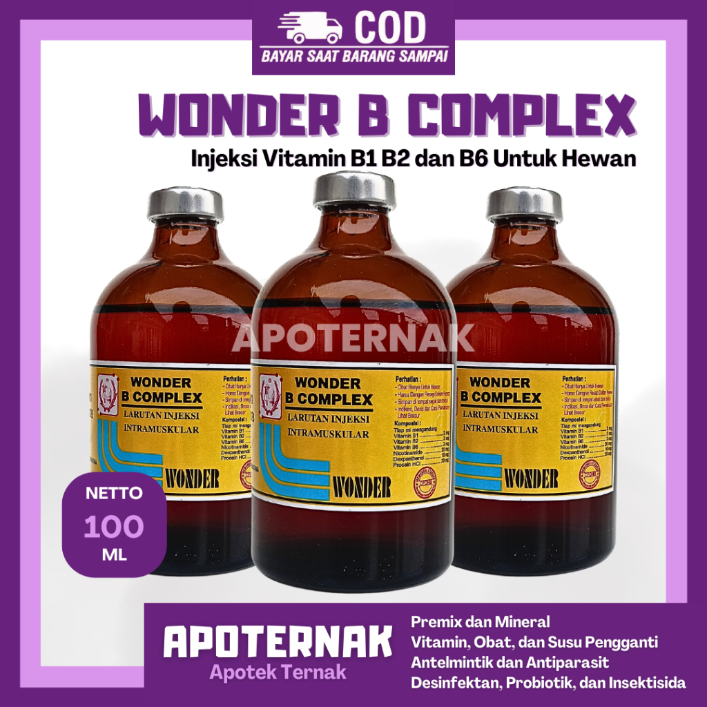 WONDER B COMPLEX 100 ml | Vitamin B Kompleks Injeksi Hewan | Vitamin B Complex Komplek B1 B2 B6 | WONDER