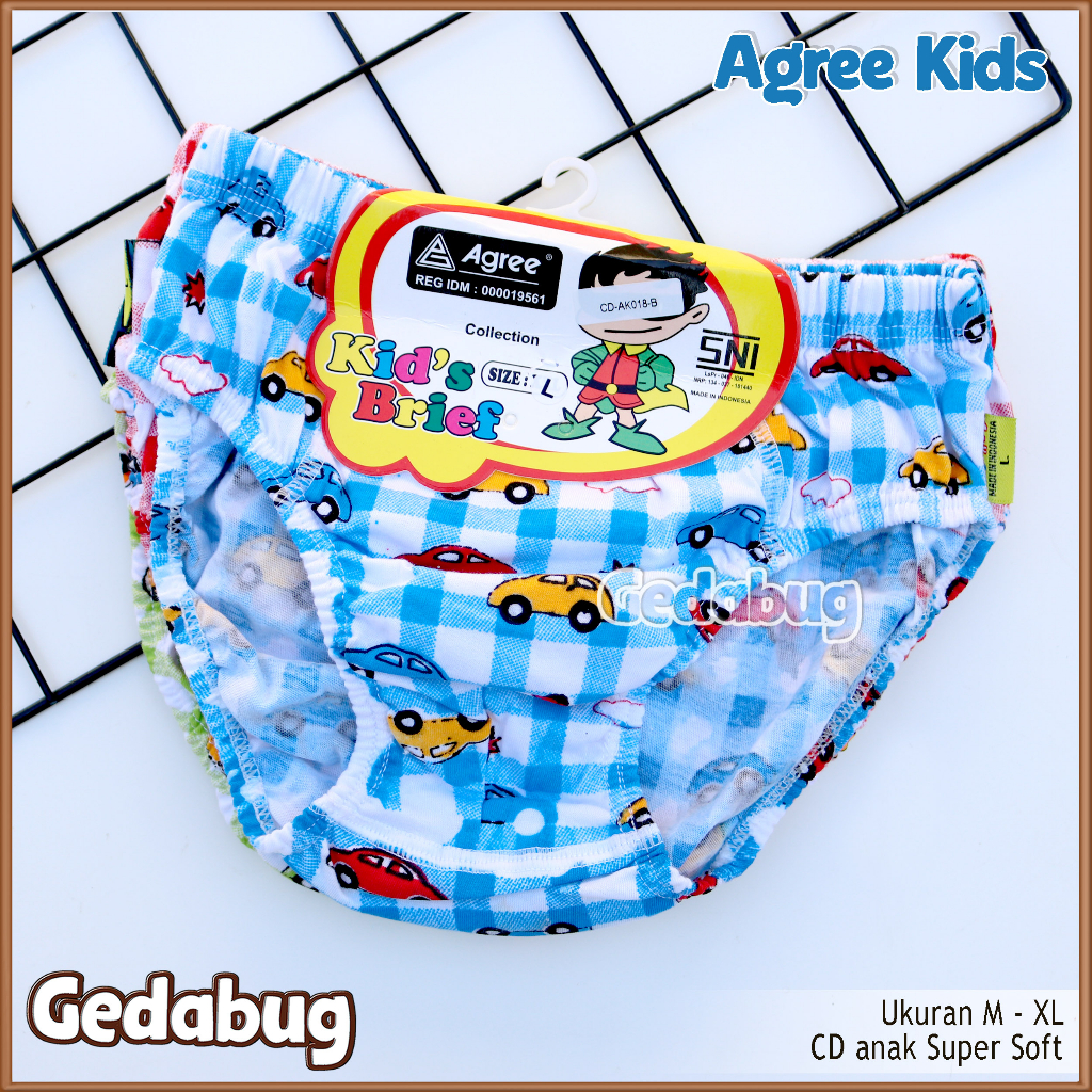 3 Pcs - Celana dalam anak Agree AK 018-A Print Warna | CD Anak Agree Kids Motif Boys | Gedabug