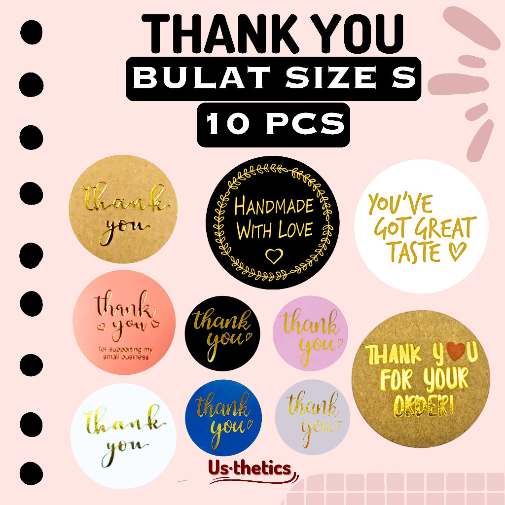 

(10 pcs) Sticker Thank You Bulat Kecil 2.5cm | Label Amplop Terima Kasih Segel Plastik Dus Box Kue