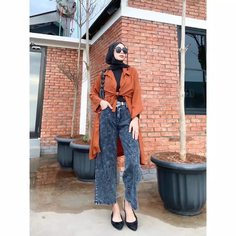 KULOT LOOSE JEANS SNOW// HIGHWAIST PREMIUM 12 OZ WARNA SNOW BLACK & BLUE JEANS SNOW// KULOT TERBARU