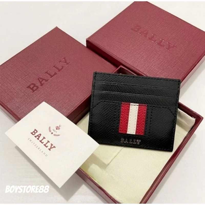

BALLY Card Holder ORIGINAL 100% Thar Mens Card Case Black Leather