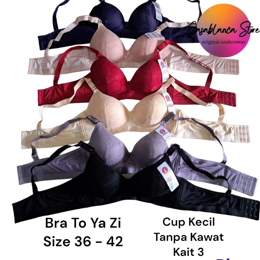 BH TOYAZI CUP KECIL, Tanpa Kawat, Kait 3, motif ready Size 36 - 42