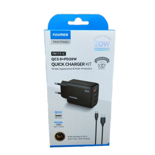 Foomee FR 117-C Travel Charger Quick Charger Kit  3.0 PD 20W + Kabel Type C
